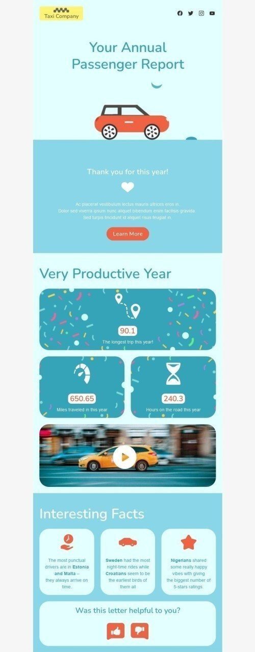 Annual Review Email Template "Passenger Report" for Auto & Moto industry mobile view