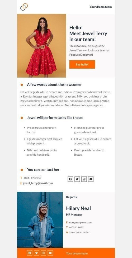 Personal Note Email Template "A few words about the newcomer" for Gadgets industry mobile view