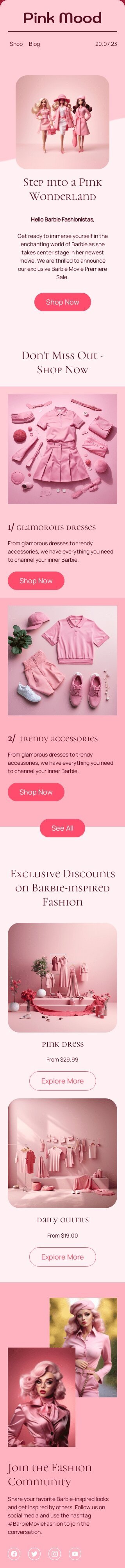 Modelo de e-mail de «Entre em um país das maravilhas rosa» de promoção para a indústria de moda Visualização de dispositivo móvel