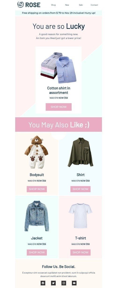 Modelo de E-mail de «Preço mais baixo» de Anúncio para a indústria de Moda Visualização de desktop