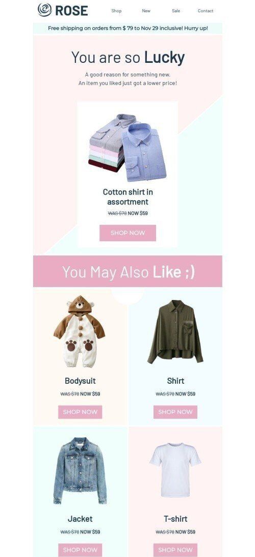 Announcement Email Template "Lower price" for Fashion industry mobile view