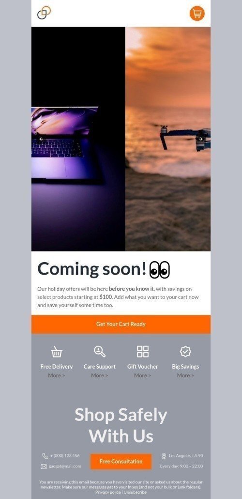 Modelo de E-mail de «Prepare seu carrinho» de Anúncio para a indústria de Gadgetsdesktop view