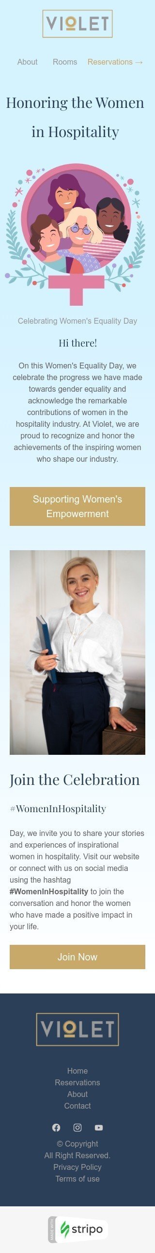 Шаблон листа до свята День Рівності Жінок «Вшанування жінок у сфері гостинності» для індустрії «Готелі» мобільний вигляд