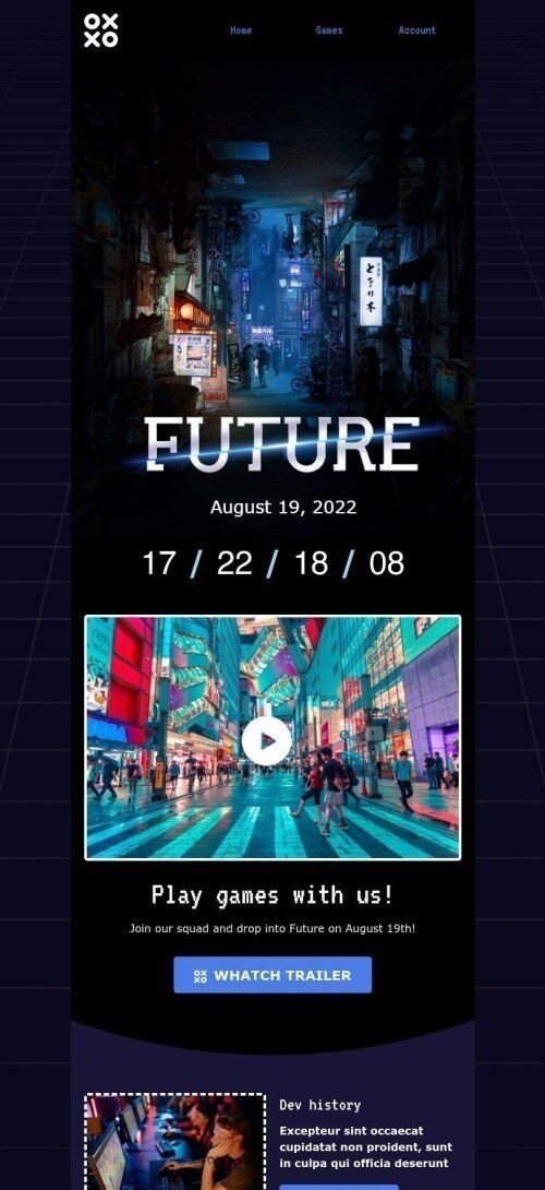 Announcement Email Template "Join our squad" for Gaming industry mobile view