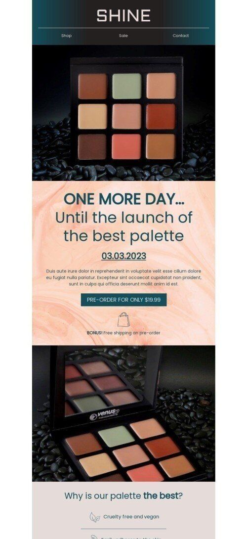 Product Launch Announcement Email Template "One more day" for Beauty & Personal Care industry mobile view