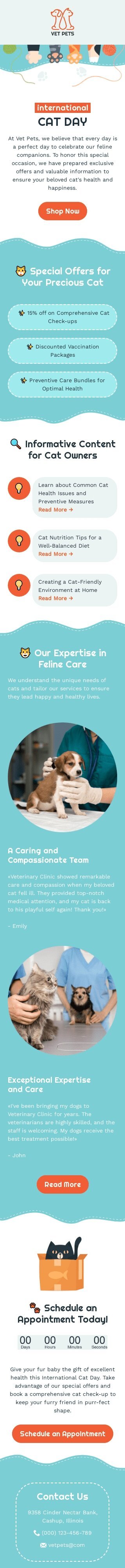 Modelo de e-mail de «Seu precioso gato» de Dia Internacional do Gato para a indústria de animais de estimação Visualização de dispositivo móvel