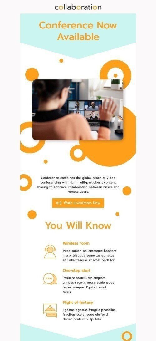 Product Launch Announcement Email Template "Conference Now Available" for Webinars industry mobile view