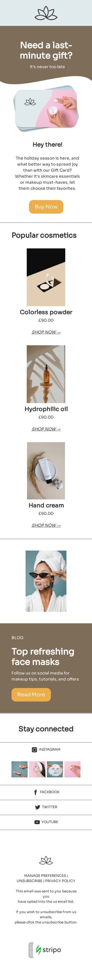 Modello email buono regalo «Hai bisogno di un regalo dell'ultimo minuto?» per il settore industriale di bellezza e cura della persona Visualizzazione mobile