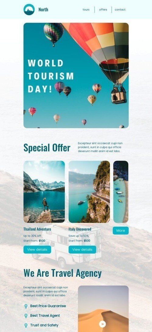World Tourism Day Email Template "Thailand Adventure" for Travel industry mobile view