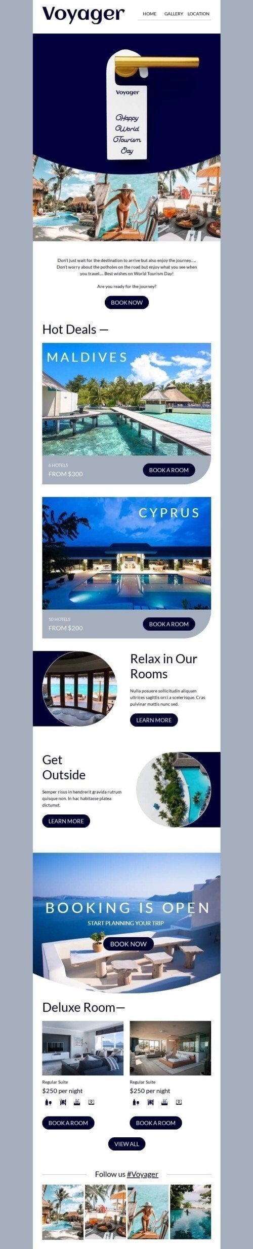 Modello Email Giornata mondiale del turismo «Sei pronto per il viaggio?» per il settore industriale di Hotel Visualizzazione desktop