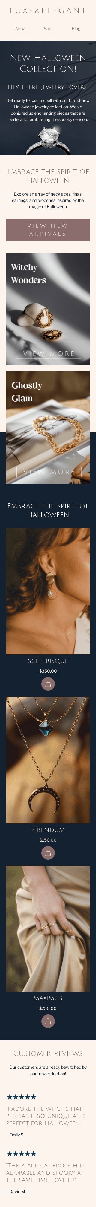 Halloween E-Mail-Vorlage «Schmuckliebhaber» für Schmuck-Branche Ansicht auf Mobilgeräten