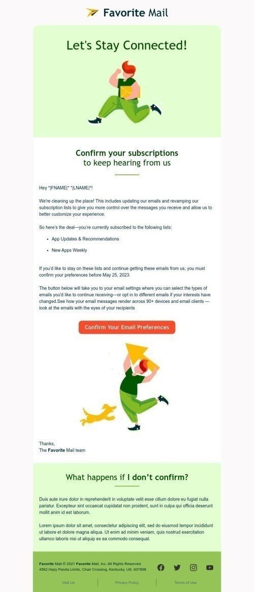 Terms of Service Email Template "Let's stay connected" for Software & Technology industry mobile view