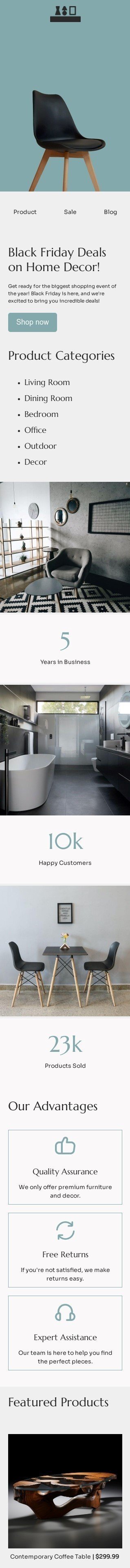 Modelo de e-mail de «Black Friday imbatível» de Black Friday para a indústria de móveis, decoração e DIY Visualização de dispositivo móvel