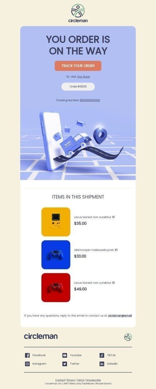 Delivery Email Template "Track your order" for Gadgets industry desktop view