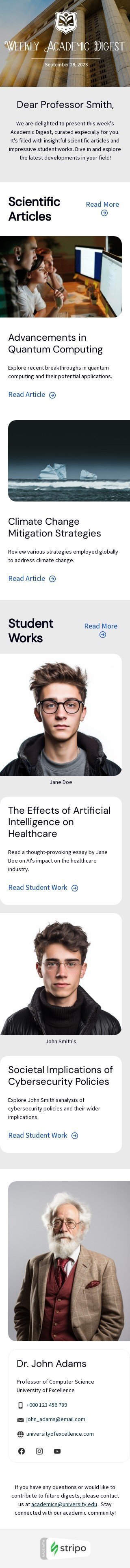 Modelo de e-mail de «Resumo acadêmico semanal» de boletins informativos para a indústria de e-mail do professor Visualização de dispositivo móvel