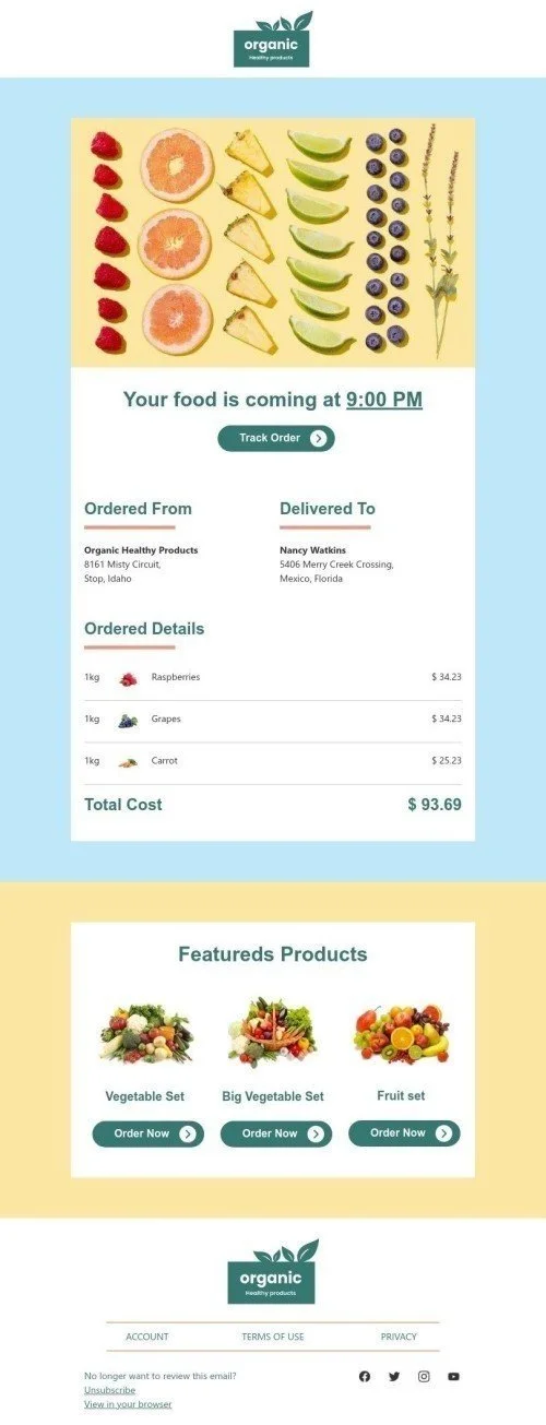 Delivery Email Template "Your food is coming" for Food industry
