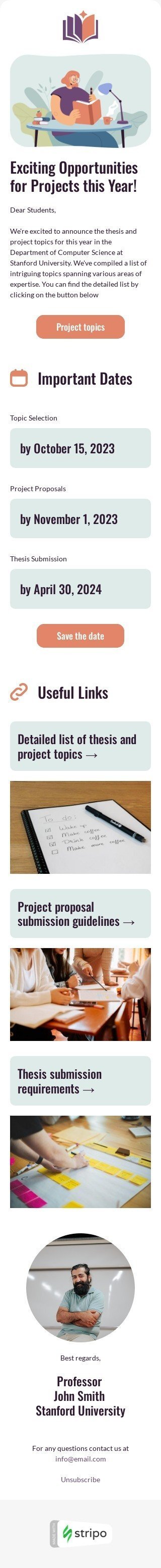 Plantilla de correo electrónico «Temas de tesis y proyectos» de confirmación para la industria de correo electrónico del profesor Vista de móvil