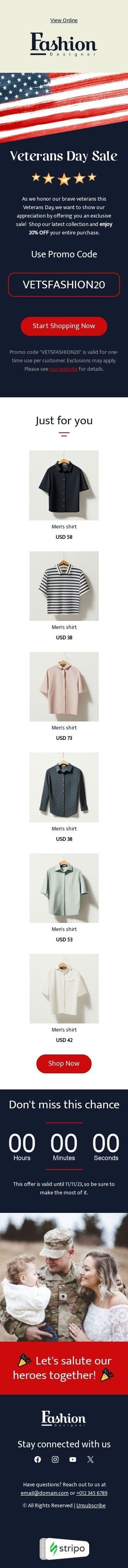 Modelo de e-mail de «Promoção do Dia dos veteranos» de Dia dos veteranos para a indústria de moda Visualização de dispositivo móvel