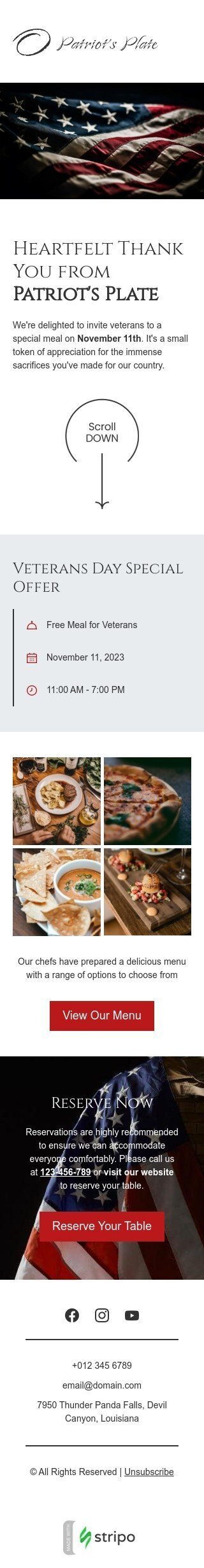Шаблон листа до свята День ветеранів «Сердечно дякую» для індустрії «Ресторани» мобільний вигляд
