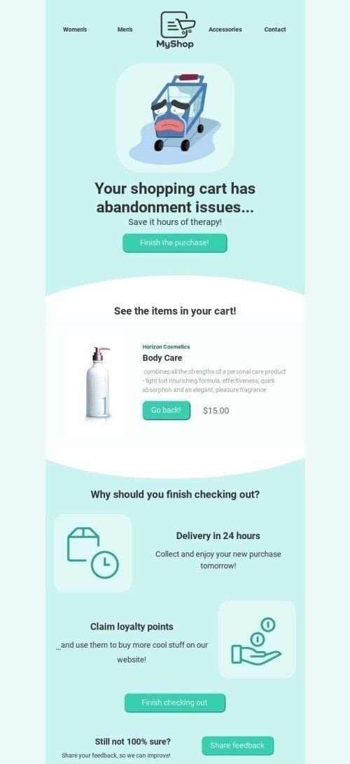 Modèle de courrier électronique Caddie Abandonné «Problèmes d'abandon» pour le secteur Commerce électronique Affichage mobile
