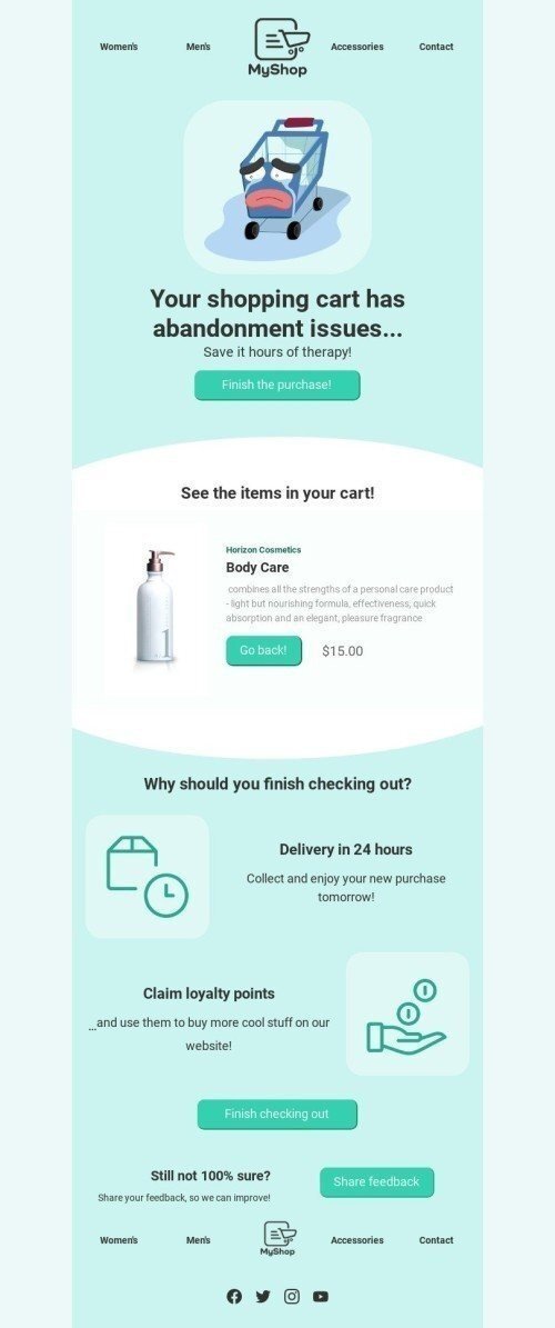 Abandoned Cart Email Template "Abandonment issues" for Ecommerce industrydesktop view