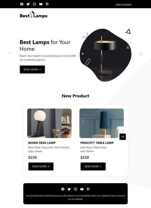 Product Launch Announcement Email Template "Best lamps for your home" for Ecommerce industry