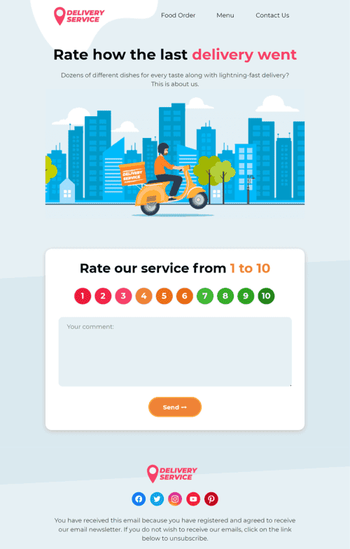 Lieferung E-Mail-Vorlage «Lieferung bewerten» für Essen-Branche Ansicht auf Mobilgeräten
