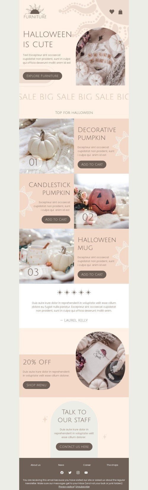 Plantilla de correo electrónico «Halloween es lindo» de Halloween para la industria de Muebles, interior y bricolajeVista de escritorio