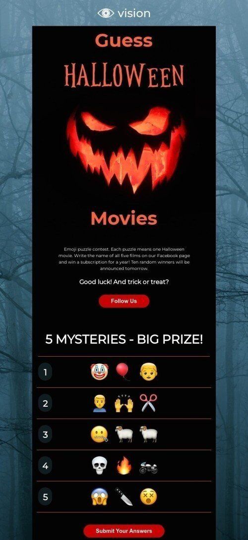 Halloween Email Template "Guess Halloween movies" for Movies industry mobile view