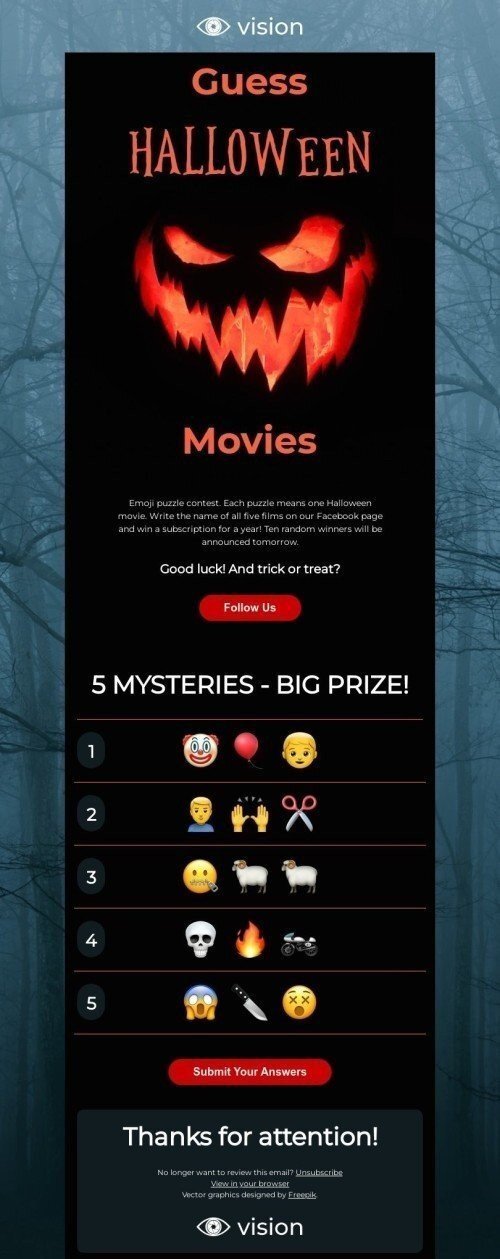 Modello Email Halloween «Indovina i film di Halloween» per il settore industriale di Film Visualizzazione mobile