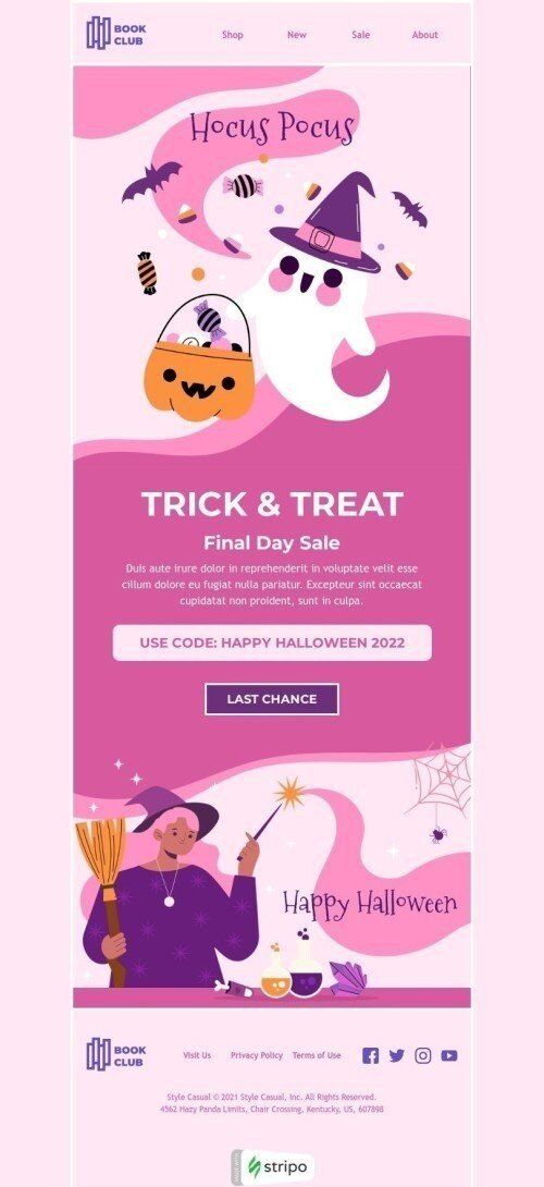 Halloween Email Template "Trick and Treat" for Books & Presents & Stationery industry mobile view