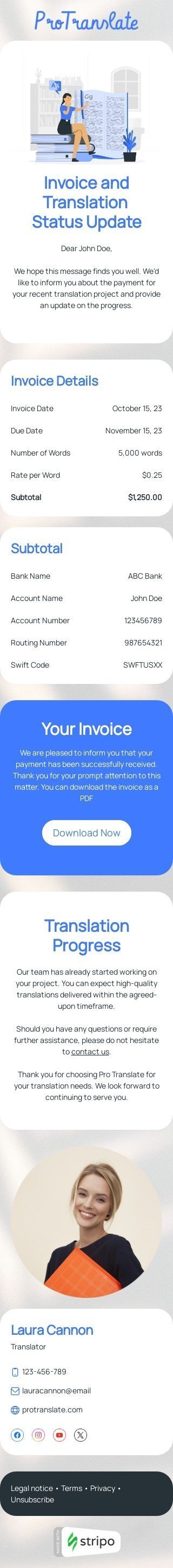 Auftragsbestätigung E-Mail-Vorlage «Übersetzungsfortschritt» für Übersetzung-Branche Ansicht auf Mobilgeräten