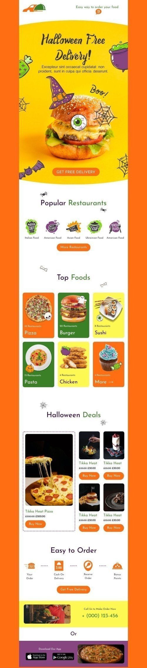 Halloween Email Template "Halloween free delivery" for Food industrydesktop view