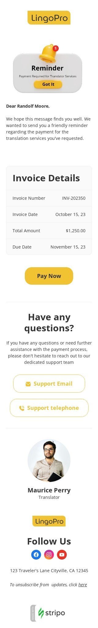 Auftragsbestätigung E-Mail-Vorlage «Für Übersetzerdienste ist eine Zahlung erforderlich» für Übersetzung-Branche Ansicht auf Mobilgeräten
