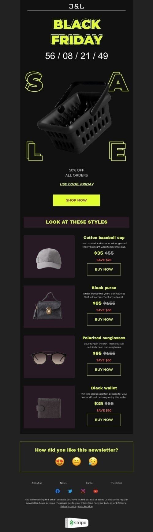 Black Friday Email Template "Look at these styles" for Fashion industrydesktop view