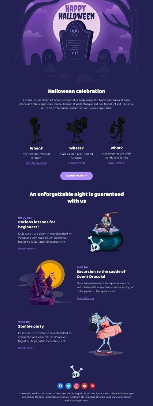 Modello Email Halloween «Festa notturna» per il settore industriale di Hobby Visualizzazione mobile