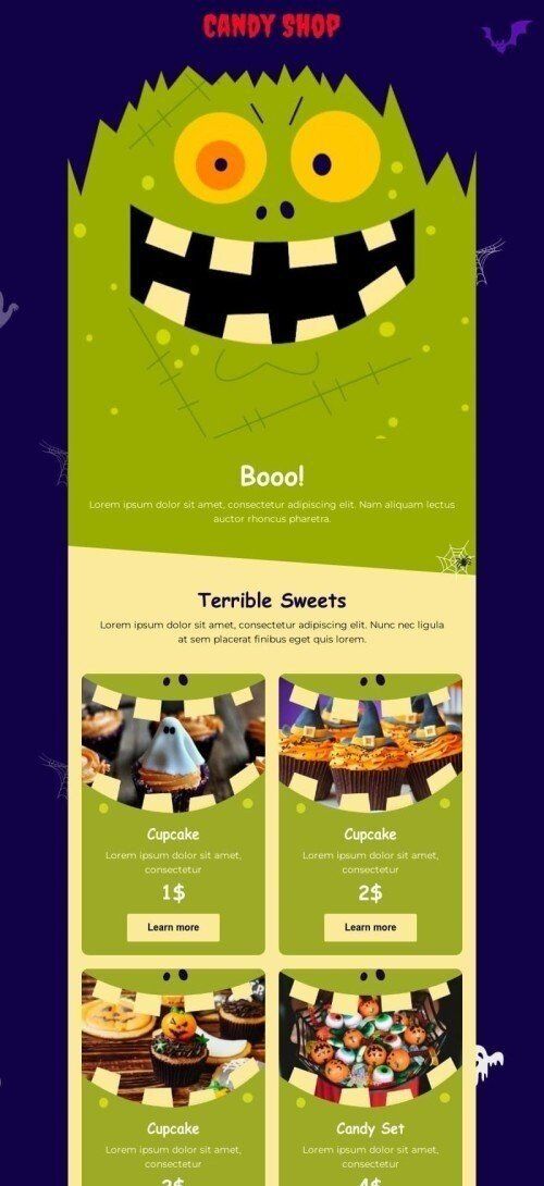 Halloween Email Template "Fear Shop" for Hand-made industry mobile view
