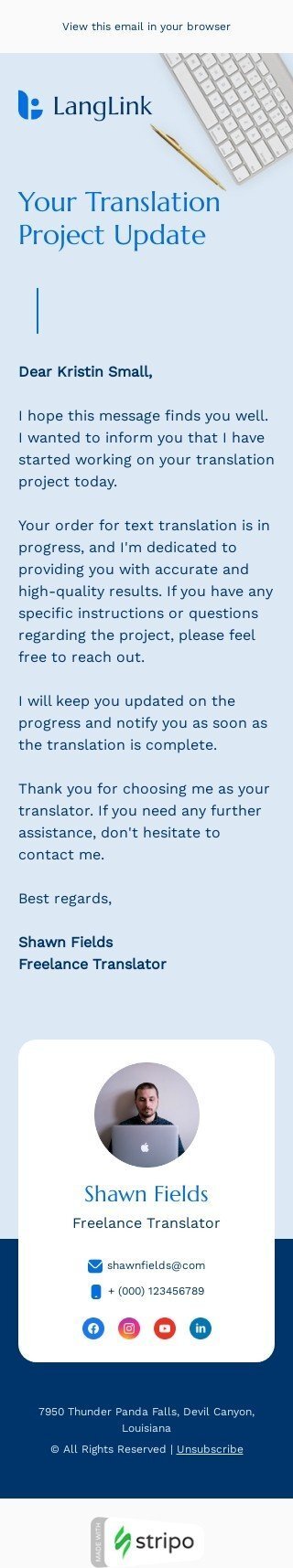 Auftragsbestätigung E-Mail-Vorlage «Freiberuflicher Übersetzer» für Übersetzung-Branche Ansicht auf Mobilgeräten