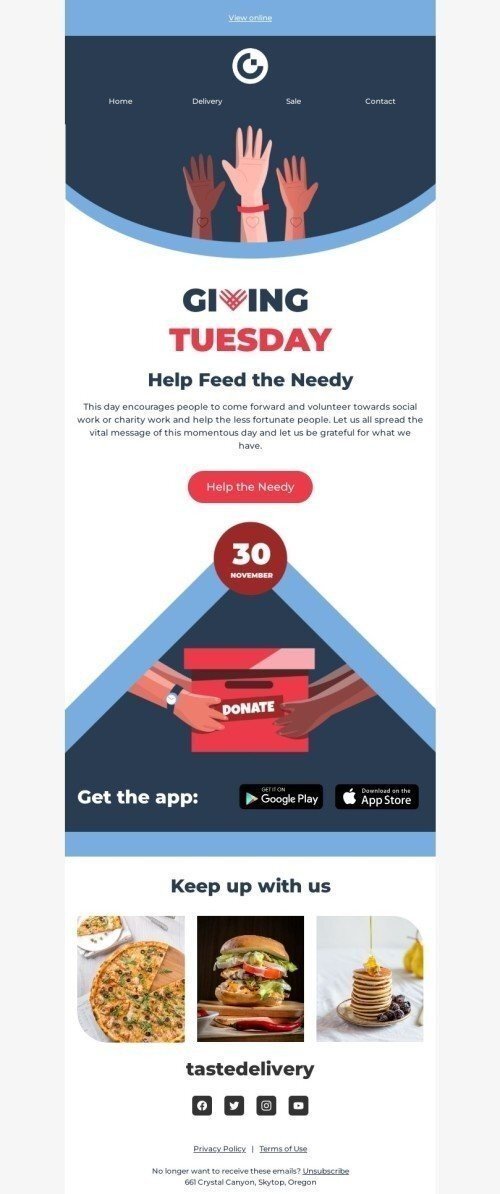 Шаблон письма к празднику Щедрый вторник «Помощь нуждающимся» для индустрии «Дизайн шаблонов для некоммерческих email-кампаний» мобильный вид