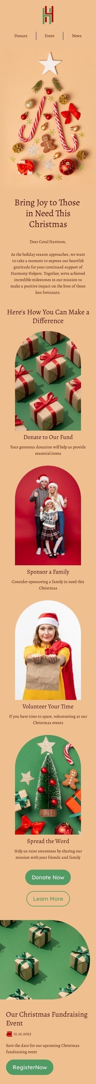 Шаблон листа до свята Різдво «Несіть радість» для індустрії «Дизайн шаблонів для некомерційних email-кампаній» мобільний вигляд