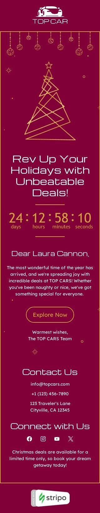 Modello email Natale «Regalo perfetto per gli appassionati di auto» per il settore industriale di auto e moto Visualizzazione mobile