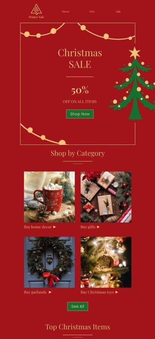 Christmas email template "Winter tale" for furniture, interior & DIY industry mobile view