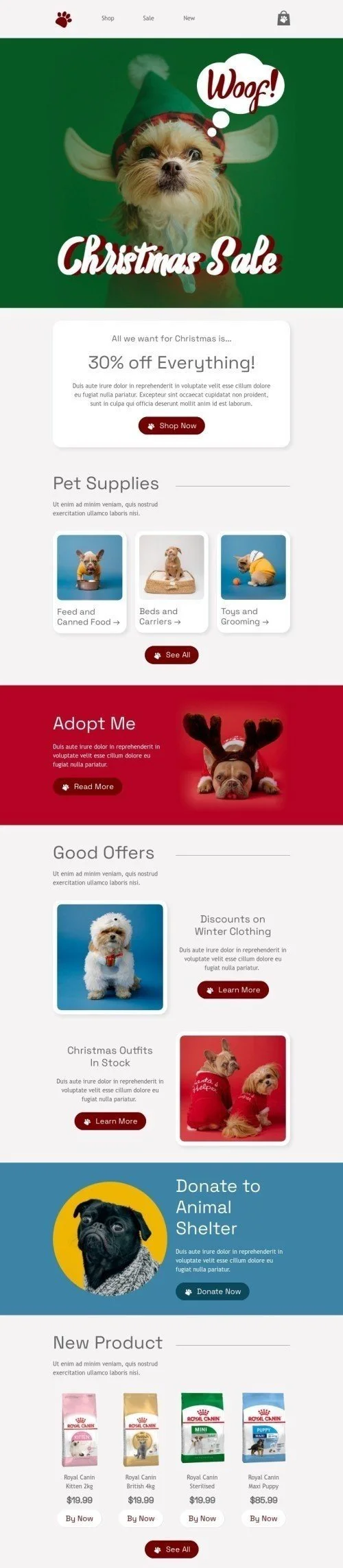 Christmas email template "All we want for Christmas is..." for pets industry