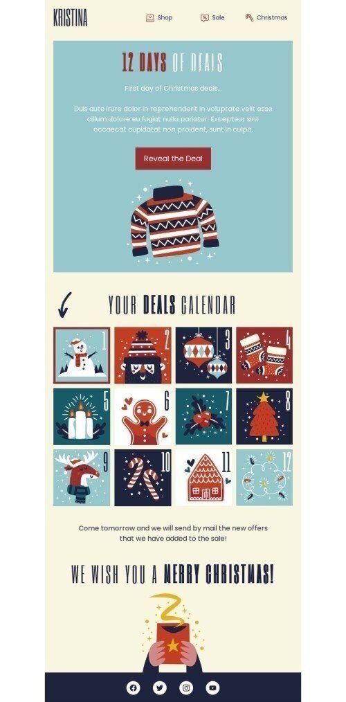 Christmas email template "12 days of deals" for fashion industry mobile view