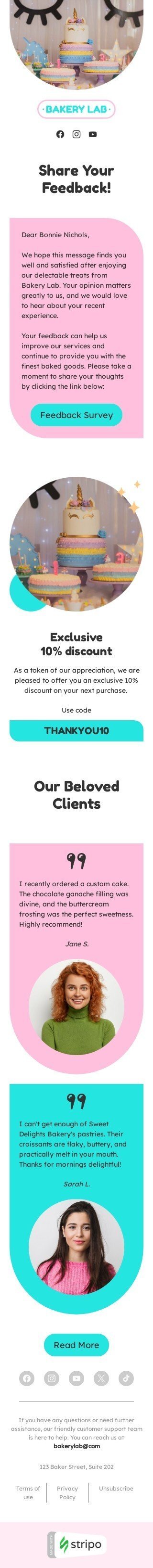 Umfragen & Feedback E-Mail-Vorlage «Wir schätzen Ihre Meinung» für Backen-Branche Ansicht auf Mobilgeräten