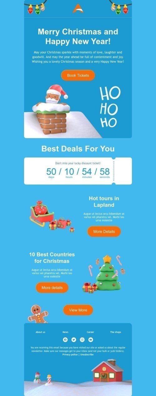 Modelo de e-mail de «Passeios quentes na Lapônia» de Natal para a indústria de companhia aérea Visualização de desktop