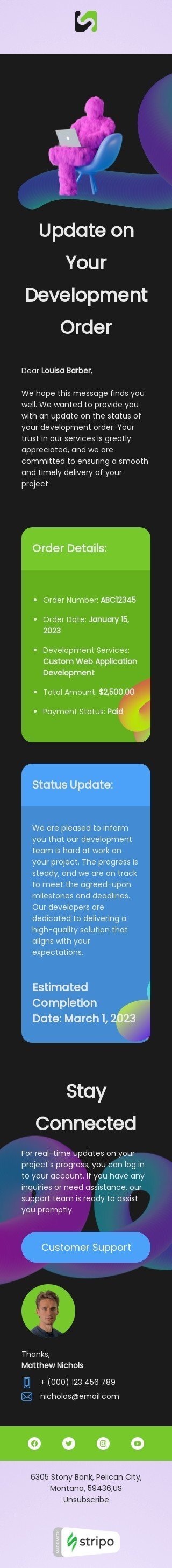 Bestätigung E-Mail-Vorlage «Entwicklungsauftrag» für Programmierung-Branche Ansicht auf Mobilgeräten
