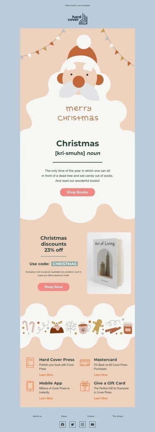 Christmas email template "Read our wonderful books" for books & presents & stationery industry