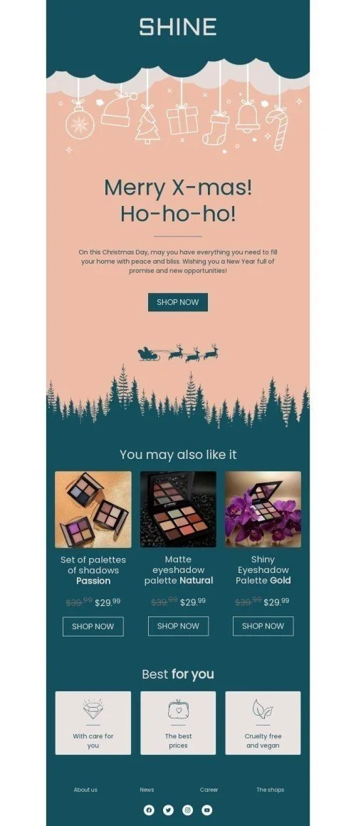 Christmas email template "Merry X-mas! Ho-ho-ho!" for beauty & personal care industry