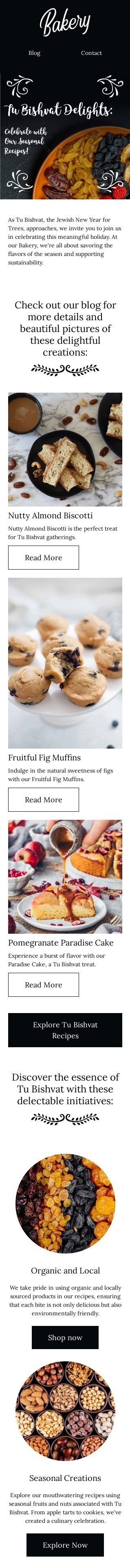 Tu biSchevat E-Mail-Vorlage «Tu biShvat-Köstlichkeiten» für Backen-Branche Ansicht auf Mobilgeräten